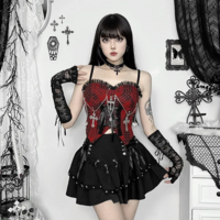 Edgy Gothic Dark Punk Rivet Black Bandage Mini Skirt - Thumbnail 3