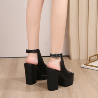 Thick Heel High Heels Women's Peep Toe Sandals - Thumbnail 4
