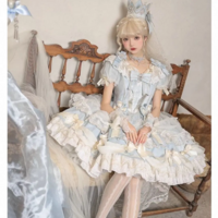 Vintage Kawaii Bubble Sleeve Bow Lace High Waist Dress - Thumbnail 8