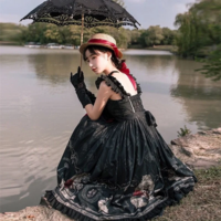 Bow Y2K Punk Rose Gothic Black Dress - Thumbnail 2