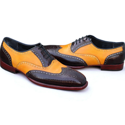 Crafted leather classic men brown camel leather wingtip oxford dress lace up shoes
