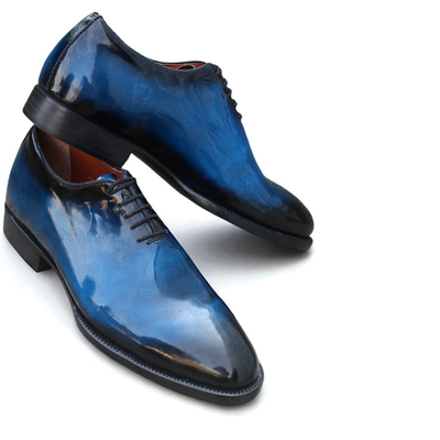 Crafted leather blue leather oxford dress shoes