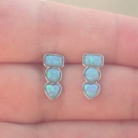 BOXED GIFT/Sterling Silver Blue Opal Rectangle Stud Earrings/Opal Earrings/Blue Opal Earrings/Opal Jewellery/Opal Jewelry/Gemstone Earrings/UK - Thumbnail 3