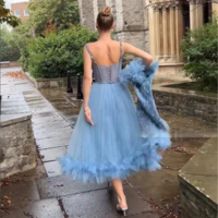 Elegant Cocktail Evening Luxury Tulle Party Dress - Thumbnail 1