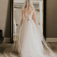 Romantic Long Tulle V Neck Ivory Wedding Dress - Thumbnail 3