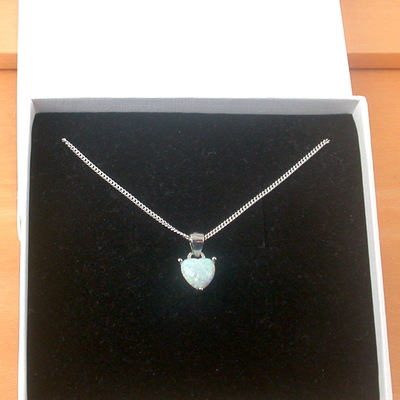 Boxed gift/sterling silver opal heart pendant & chain/opal necklace/opal heart necklace/opal jewellery/october birthstone/uk - Thumbnail 1