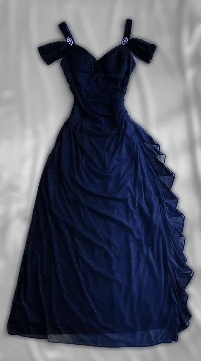 Off Shoulder Vintage Royal Blue Straps Ruffle Chiffon Long Prom Dress