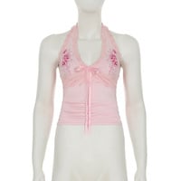Vintage embroidered lace halter neck suspenders - Thumbnail 7