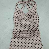 Pink Polka Dot Halter Neck Vest and Light Pink Skirt - Thumbnail 3