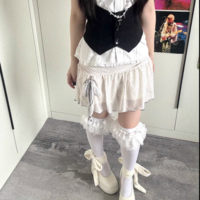 Sexy contrasting polka dot ruffled ribbon skirt - Thumbnail 5