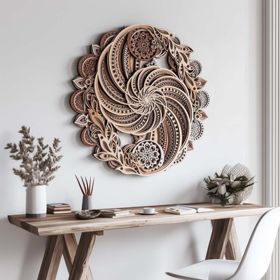 Yin Yang Nautilus | Modern Zen Home Office Wall Hanging | Laser Cut Mandala