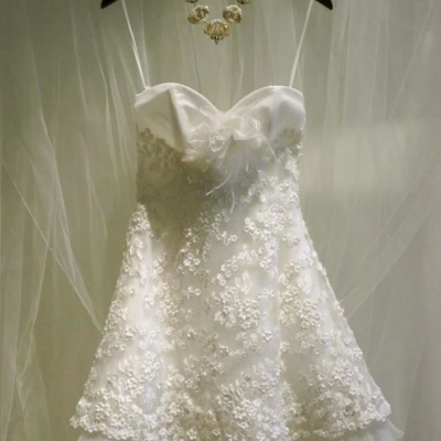 Straps sleeveless a-line short lace homecoming dress - Thumbnail 1