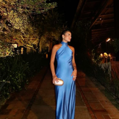 Sheath blue open back evening gowns