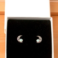 BOXED GIFT/Sterling Silver White Opal Crescent Moon Earrings/Opal Stud Earrings/Silver Moon Earrings/Opal Jewellery/Opal Jewelry/October Birthstone/UK - Thumbnail 7