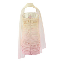 Gradient Pleated Tube Dress with Scarf Draped Neck Halter Dress - Thumbnail 1