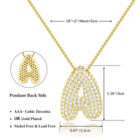 Gold Plated CZ Zircon Letter Necklace for Women – A-Z Initial Balloon Bubble Pendant with Box Chain, Personalized Jewelry Gift - Thumbnail 4