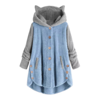 Warm Fleece Hoodie  Pullover with Cat Ears & Pockets - Thumbnail 6