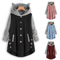 Warm Fleece Hoodie  Pullover with Cat Ears & Pockets - Thumbnail 8