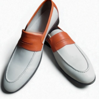 Crafted Leather Classic White Tan Leather Moccasin Loafers Dress Shoes - Thumbnail 2