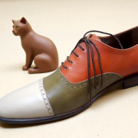 Crafted Leather Classic Tri Tone Leather Oxford Lace up Dress Shoes - Thumbnail 2