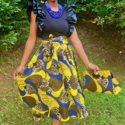 Radiant waves skirt set w/ headwrap & purse - Thumbnail 1