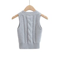Round neck cross-strap short sleeveless knitted vest - Thumbnail 4