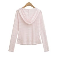 Summer cool thin striped long-sleeved zipper hooded jacket sun protection clothing - Thumbnail 4