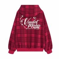 American retro plaid hooded long-sleeved cardigan sweatshirt - Thumbnail 2