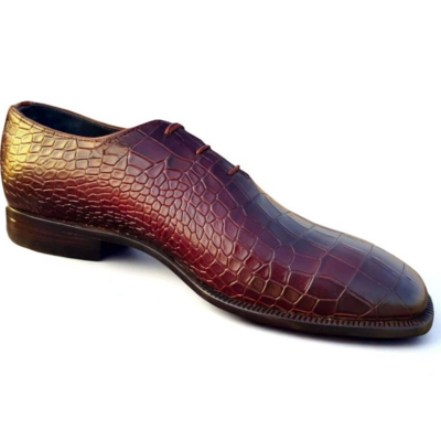 Crafted leather classic men dark brown crocodile/alligator leather lace up dress shoes
