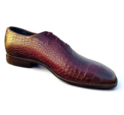 Crafted Leather Classic Men Dark Brown Crocodile/Alligator Leather Lace up Dress Shoes
