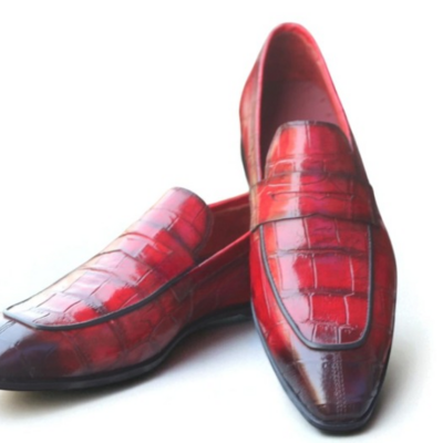 Crafted leather classic red crocodile leather moccasin loafers dress shoes