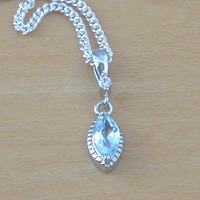BOXED GIFT SET/Sterling Silver Blue Topaz Marquise Pendant & Chain/Blue Topaz Necklace/Topaz Necklace/Topaz Jewellery/Topaz Jewelry/UK - Thumbnail 1