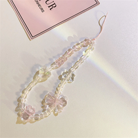 Korean Pink Bear Butterfly Flower Phone Strap Charm Chain Knot Cellphone - Thumbnail 4
