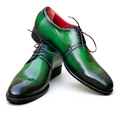 Crafted leather classic men green patina oxford lace up dress shoes