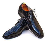 Crafted Leather Classic Men Black Patent Leather Oxford Lace up Dress Shoes - Thumbnail 2