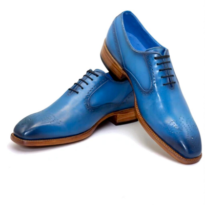 Crafted Leather Classic Men Blue Oxford Lace up Dress Shoes