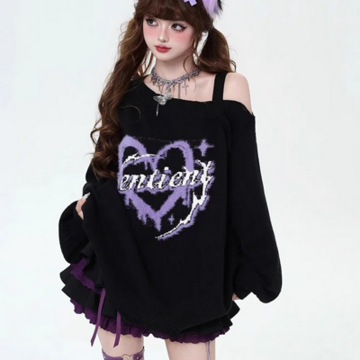 Autumn winter knitted pullover harajuku women’s - Thumbnail 1