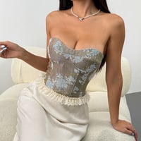 Jacquard contrast color sheer lace bra fishbone waist slimming top - Thumbnail 4