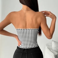 Plaid tube top herringbone vest with tie - Thumbnail 1