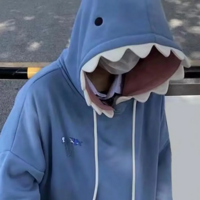 Autumn Winter Shark Patchwork Hoodie Streetwear Oversized Pullover - Thumbnail 1