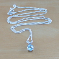 BOXED GIFT/Blue Topaz Solitaire Pendant & 18" Silver Chain/Blue Topaz Necklace/Topaz Jewellery/Topaz Jewelery/November Birthstone/UK - Thumbnail 2