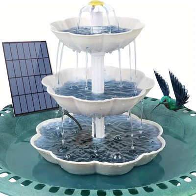 3 tiered bird bath with 2.5w solar pump, diy solar fountain detachable and suitable for bird bath, garden decoration, outdoor bird feeder - Thumbnail 2