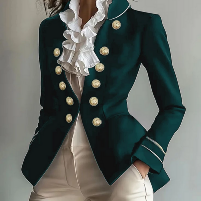 Women’s chic stand collar long sleeve jacket blazer - Thumbnail 1
