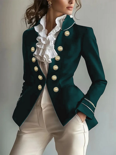 Women’s Chic Stand Collar Long Sleeve Jacket Blazer