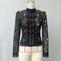 Commuter lace crochet stand collar slim fit shirt - Thumbnail 4