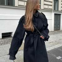 Classy Double Breasted Long Sleeve Women’s Woolen Coat - Thumbnail 4