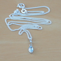 BOXED GIFT/Sterling Silver Blue Topaz Marquise Pendant & Chain/Blue Topaz Necklace/Topaz Necklace/Topaz Jewellery/Topaz Jewelry/UK - Thumbnail 2