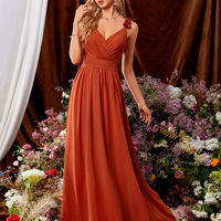 V-neck backless cross pleated three-dimensional flower elegant evening gown  - Thumbnail 3
