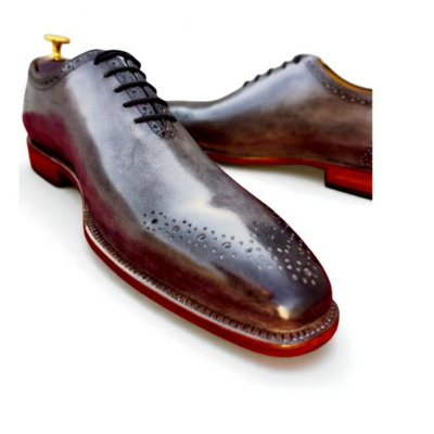 Crafted leather classic men gray patina leather dress shoes