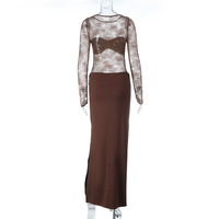 Fashionable and sexy lace stitching long-sleeved dress - Thumbnail 3